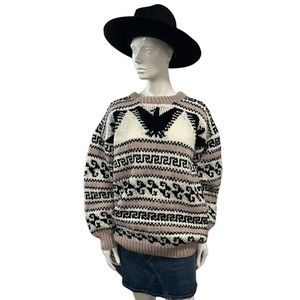 Vintage Wool Cowichan Crewneck Thunderbird Hand Knit Sweater